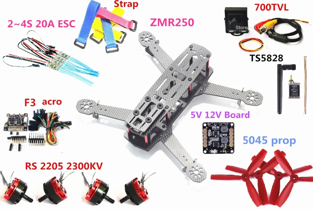 Квадрокоптер QAV250/ZMR250 x250 из углеродного волокна рама F3 acro / f4 pro v3 Flight controler3s RS 2205 2300KV