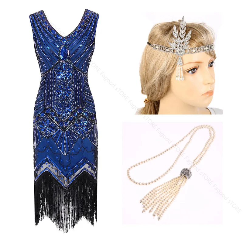 Женское платье в клетку размер 1920s Gatsby расшитое блестками с бахромой узором