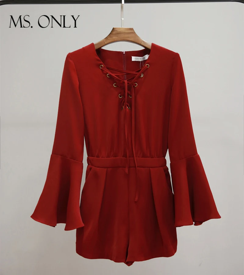 Женский шифоновый комбинезон винтажный с длинными расклешенными рукавами и