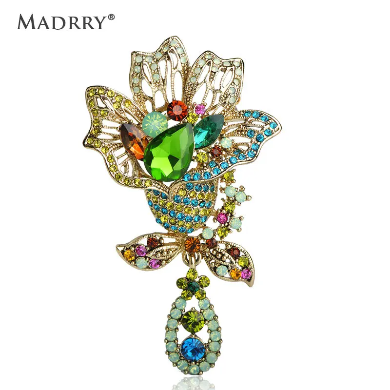 

Madrry Pretty Flower Rhinestone Brooch for Women Exquiste Full Crystals Hat Sweater Evening Dress Hijab Pins Broche Bijuterias