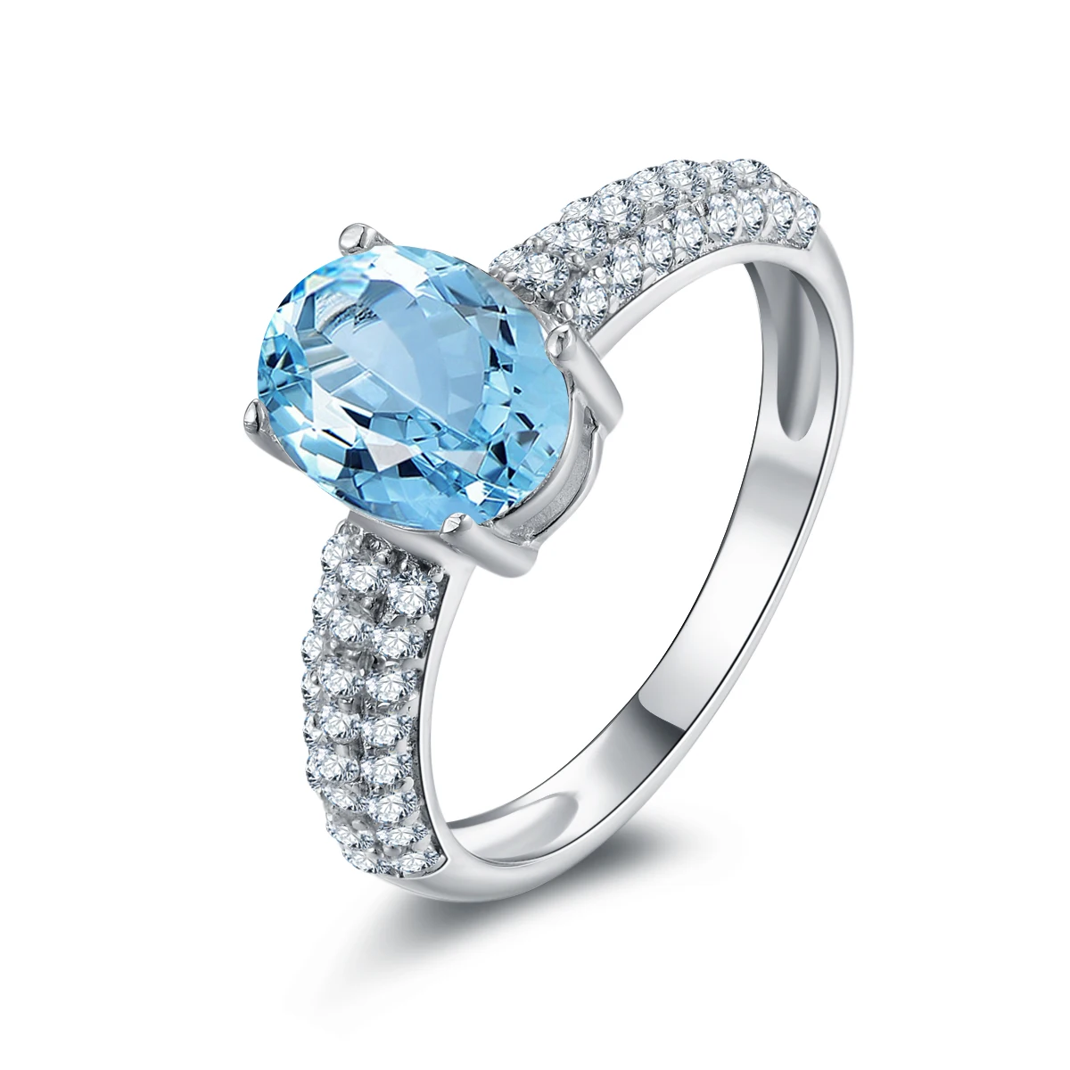 

2 ct Gemstone Jewelry Oval Cut Natural Sky Blue Topaz Rings 925 Sterling Silver Fashion Engagement Ring Cocktail Party