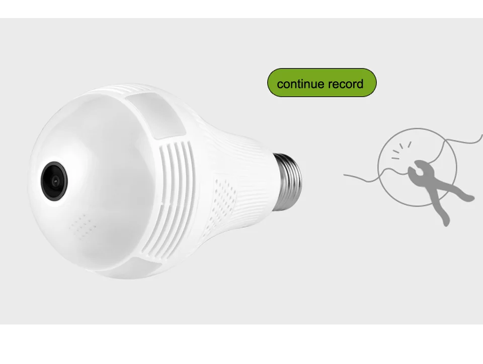 1080P панорамная камера WiFi 2.0MP рыбий глаз IP камера наблюдения для безопасности 360 ° белая ночная лампа видения