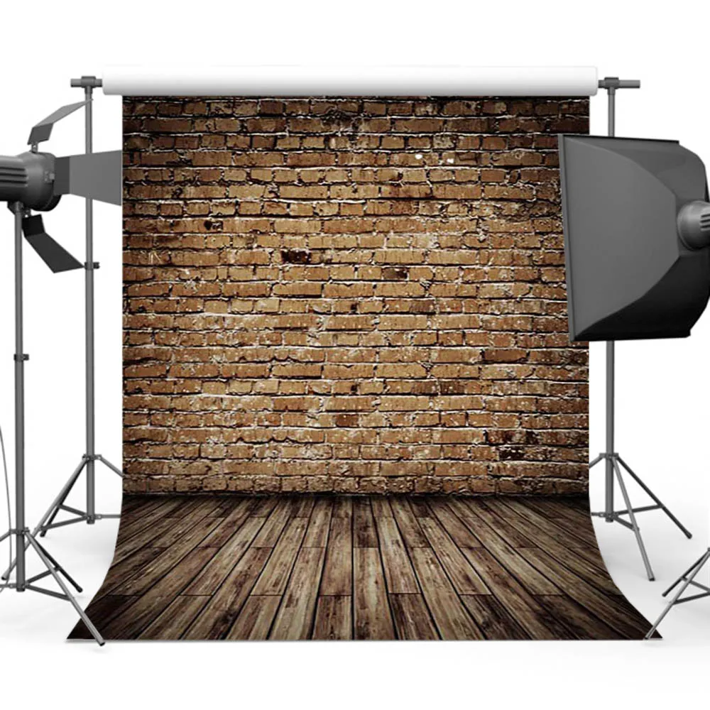 

Vintage Brick Wall Backdrop for Photographers Wood Floor Photo Background Booth Studio F-1584