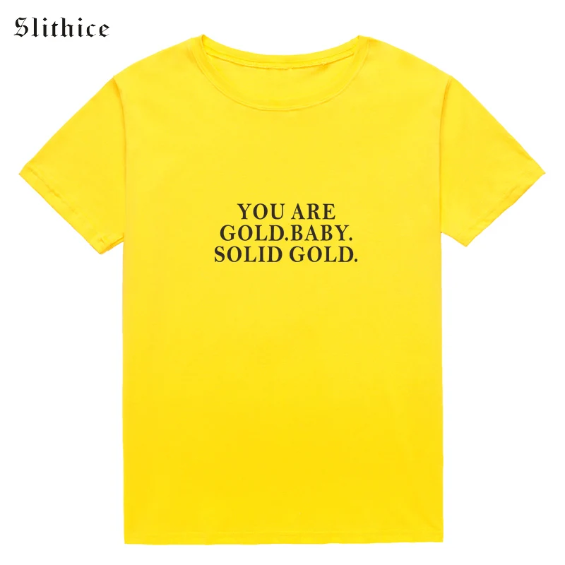 Slithice YOU ARE GOLD BABY однотонные золотые футболки женские летние топы повседневные