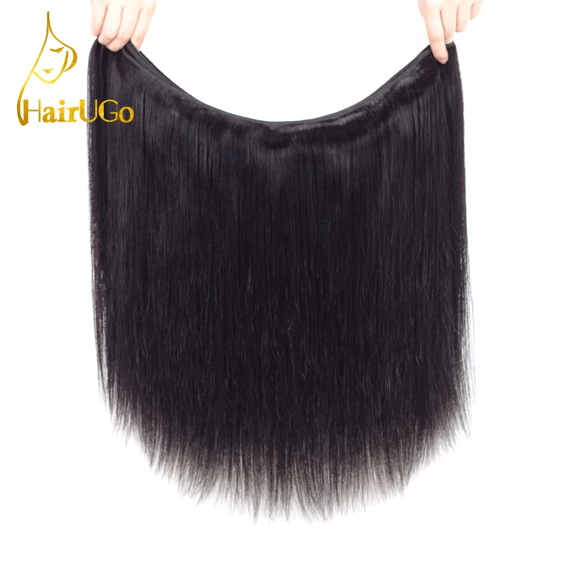 HairUGo прямые волосы пучки с закрытием 100% человеческие плетение 1B # цвет не Реми