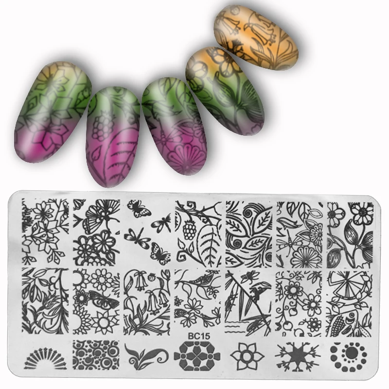 Трафарет для дизайна ногтей с изображением всех листьев леса животных деревьев