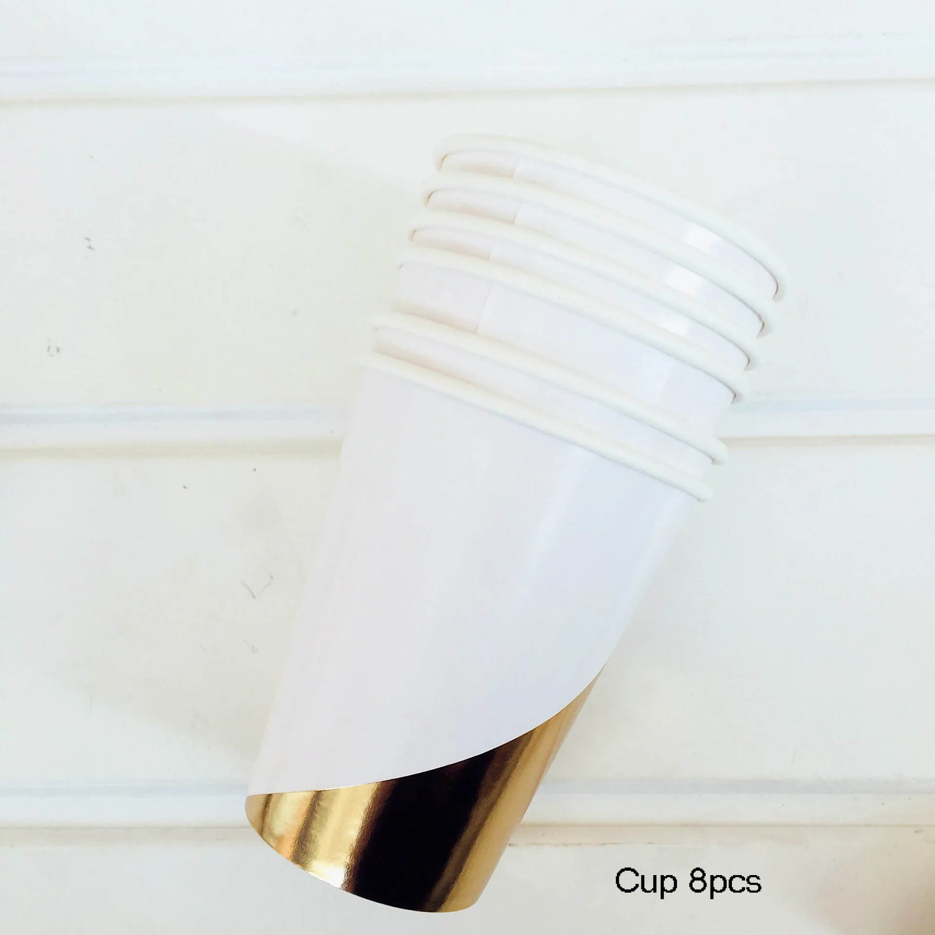 Cup 8pcs Розовое золото в полоску День рождения Бумага тарелки/стакана/салфетка День рождения украшения для взрослых, для девочек и мальчиков одноразовая посуда соломы - Цвет: Cup 8pcs