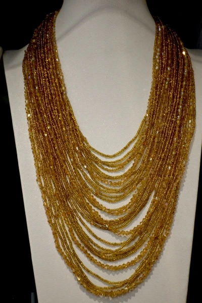 

Handmade crystal jewelry 28 layer Gold Champange bicone and Czech Glass seed bead statement necklace for party
