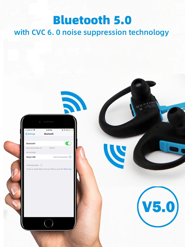 Ralyin M8 bluetooth 5,0 наушники IPX7 водонепроницаемые спортивные беспроводные наушники 8 часов воспроизведения auriculares bluetooth inalambrico