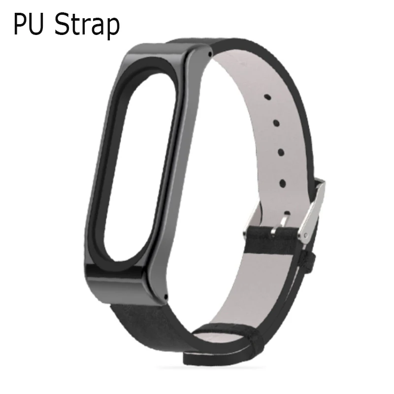 PU-black Для Xiaomi mi Band 3 из искусственной кожи ремешок металлическая рамка для mi Band 3 умный браслет PU Plus кожаный ремешок для mi Band 3 Аксессуары - Цвет: PU-black