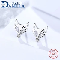 fashion crystal fox 925 sterling silver earings for women silver s925 jewelry stud earrings cubic zirconia stone earing female