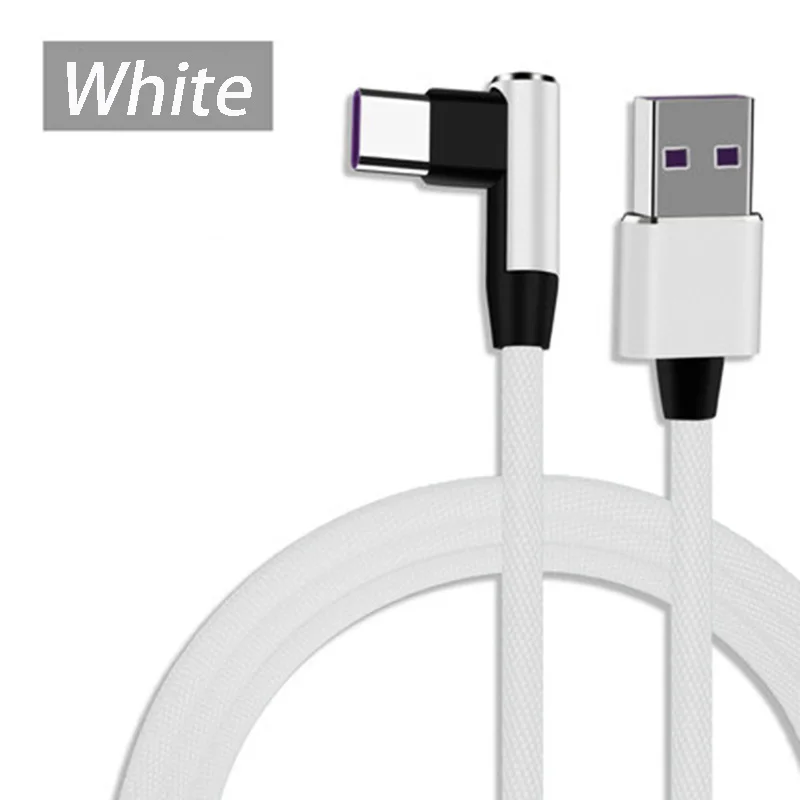 Прямоугольный кабель usb type-C для быстрой зарядки samsung Note 9 10 A50 Xiaomi Mi 8 A3 huawei Supercharge 5A Usb-C телефонный кабель - Цвет: White