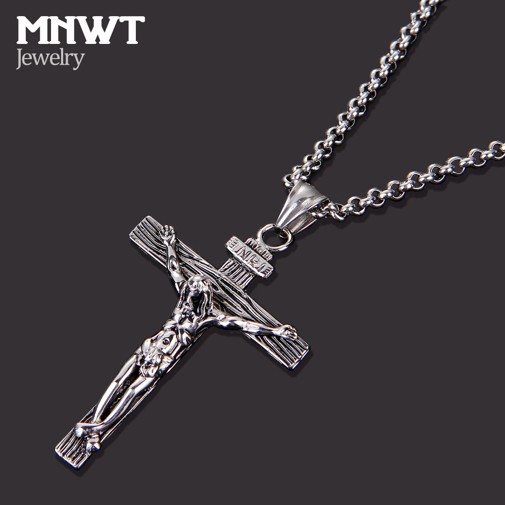 MNWT крест ожерелье распятие INRI Jesus кусок кулон золото/цвет: старое серебро Нержавеющая сталь мужские цепи католические украшения подарки