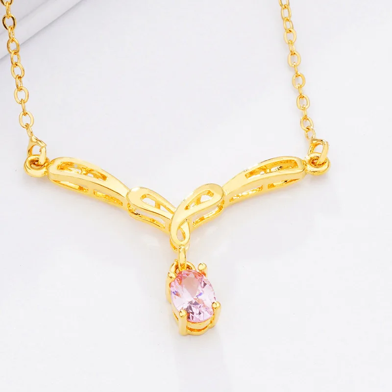MHXFC Wholesale European Fashion Woman Female Party Wedding Gift Pink Red Heart AAA Zircon Real 18KT Gold Pendant Necklace NL151 | Украшения