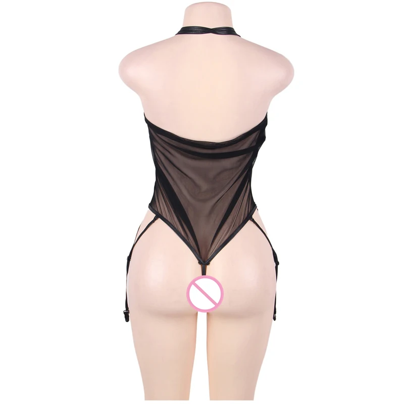 Сексуальное черное нижнее белье babydoll для женщин faxu кожаный костюм Фитнес Тедди