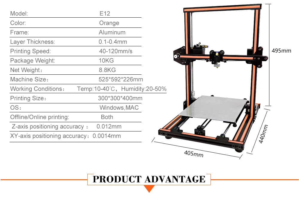 Anet E12 E10 FDM 3d принтер DIY комплект частично собранный алюминиевый сплав рама размера плюс 300*300*400 мм большая нить для 3D печати