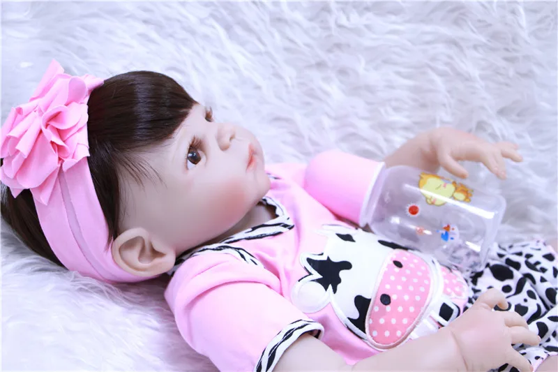 55 см силиконовый Reborn Baby Doll Toys коричневый парик для волос голубые/коричневые глаза