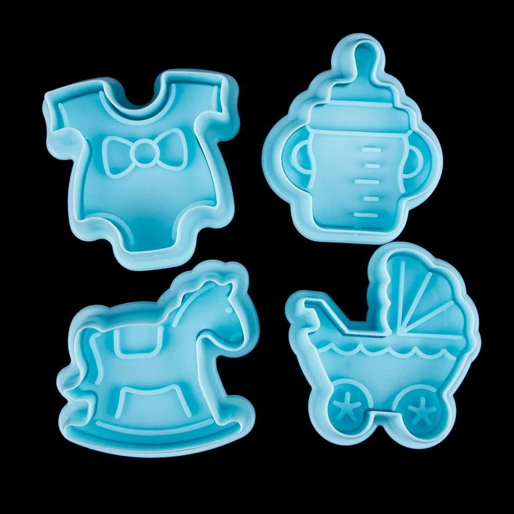 

4Pcs/set Cookie Cutter Cake Mold Cartoon Baby Toy Decor Sugar Paste Loaf Sugarcraft Plunger Fondant Cutter Tool Random Color