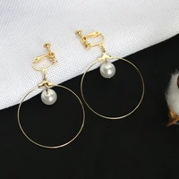 white simulated pearl ball on top ear clip hook big loop golden dangle earrings drop earrings for women