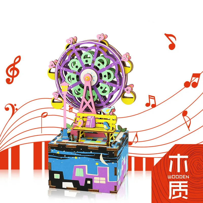 

Valentine assmebling creative wooden 3D pazzle music box block.DIY dollhouse 8 designs