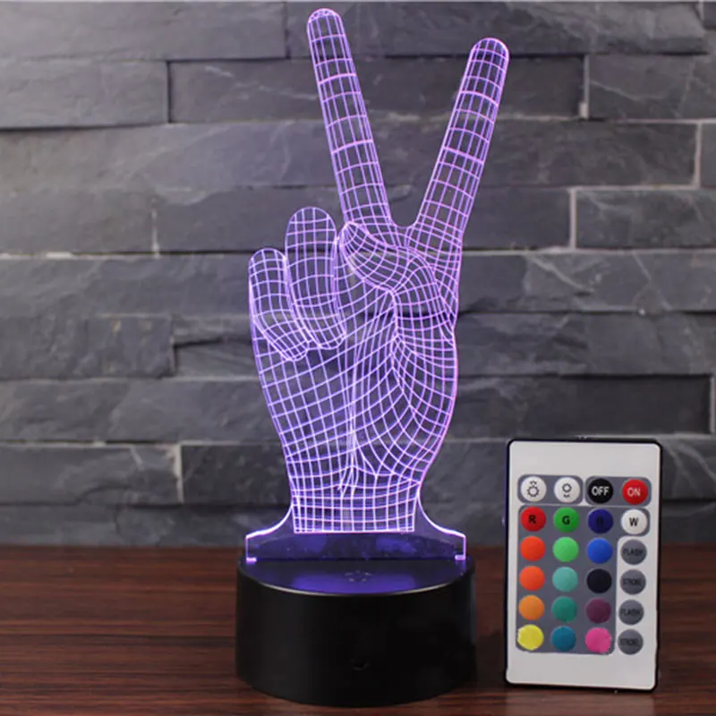Победный жест тема 3D лампа светодиодный Ночной светильник 7 цветов изменить Touch