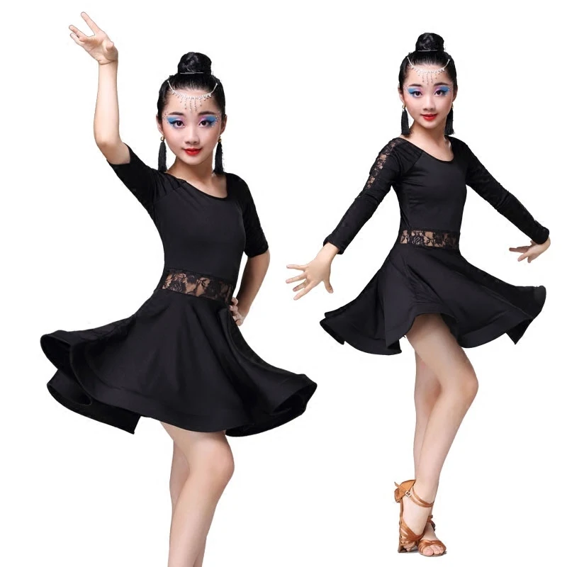 Детские кружевные черные костюмы для латиноамериканских танцев девочек детский