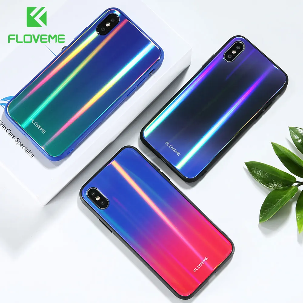 FLOVEME Роскошный чехол из закаленного стекла с градиентом Авроры для iPhone X XS MAX XR