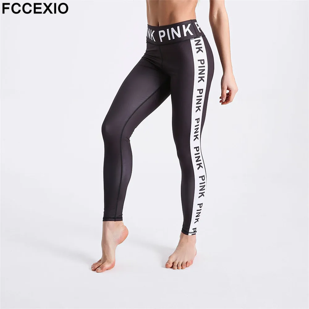 FCCEXIO модные розовые леггинсы для тренировок новые розовые штаны 3D розовые с буквенным принтом боковые лоскутные сексуальные штаны с высокой талией фитнес Леггинсы