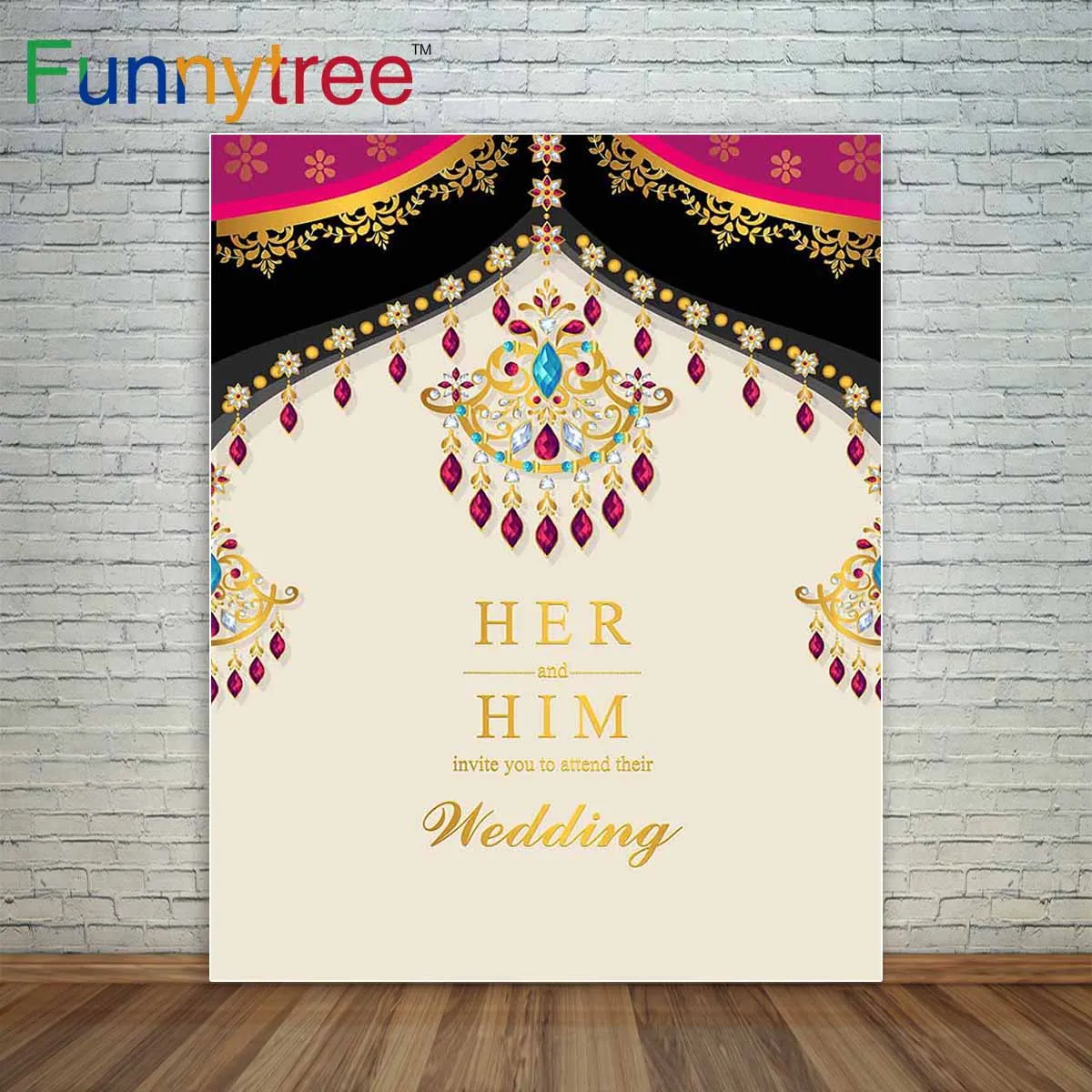 

Фотофоны Funnytree Индия свадебная открытка золотой узор и кристаллы цвет фотосессия фотография studio