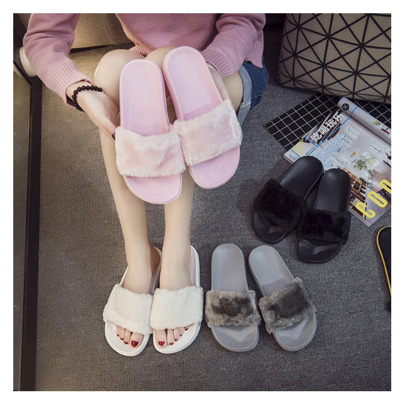 Домашние женские меховые тапочки модные шлепанцы из искусственного меха zapatos mujer