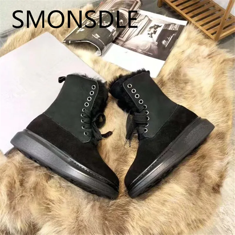 SMONSDLE/Новые модные черные зимние женские ботильоны из натуральной кожи с круглым