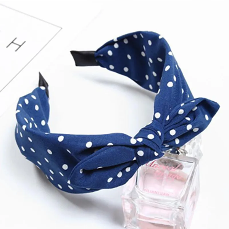 Повязка на голову женская с широким бантом аксессуар для волос в горошек Ретро