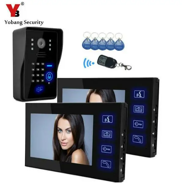 Yobang Security 7 дюймов проводной видео телефон двери с RFID брелоки дистанционного