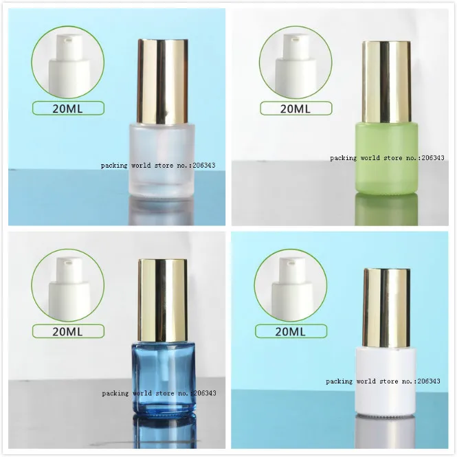 

20 мл матовая/зеленая/синяя/белая стеклянная бутылка блестящая золотая Крышка для сыворотки/лосьона/эмульсии/основы для ухода за кожей косметическая упаковка
