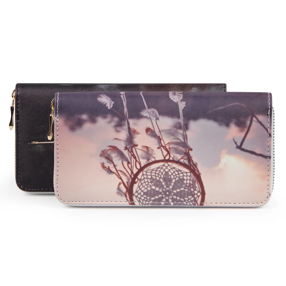 Удлиненный женский кошелек с принтом бумажник на молнии из искусственной кожи