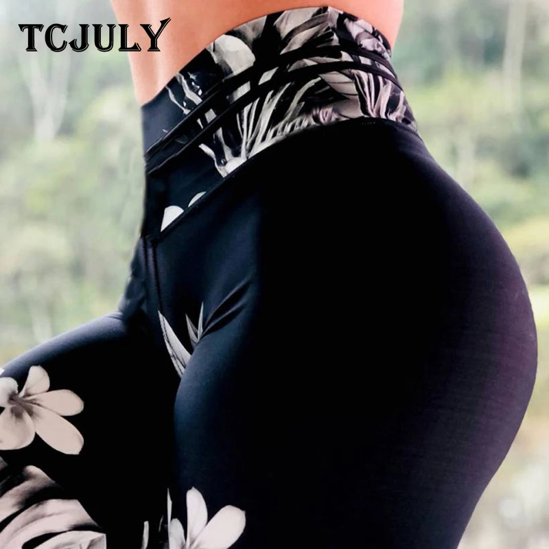 TCJULY чернила цветы узоры женские леггинсы с принтом Высокая талия брюки для