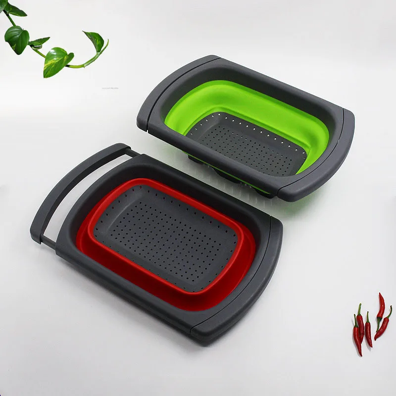 Collapsible Over the Sink Silicone Colander With Handle Kitchen Folding Strainer Red &amp Green Option 6-quart Capacity | Дом и сад