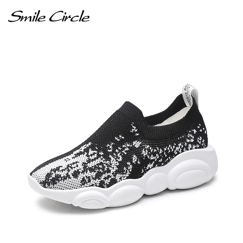 Смайлик круг слипоны вязанные кроссовки для женщин обувь 2019 носки пружина