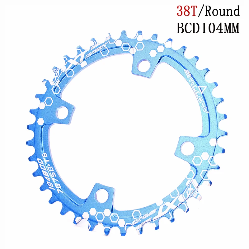 Велосипедный Кривошип 104BCD круглой формы, узкий широкий 32 T/34 T/36 T/38 T MTB, велосипедная цепь, велосипедная цепь, круг, шатун, одна пластина - Цвет: blue round 38T