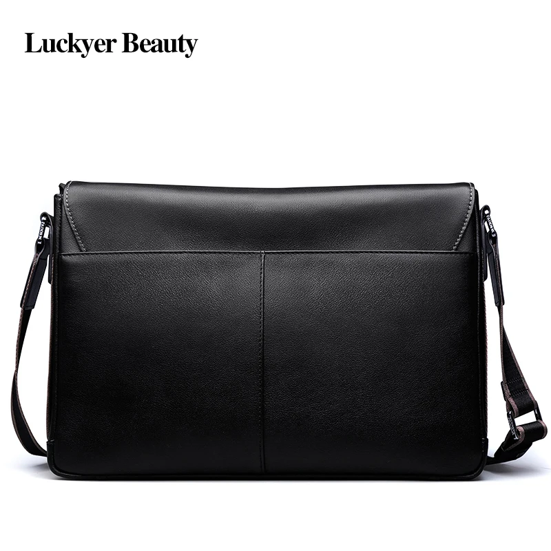 LUCKYER BEAUTY 100% натуральная кожа мужская сумка-мессенджер повседневная черная сумка