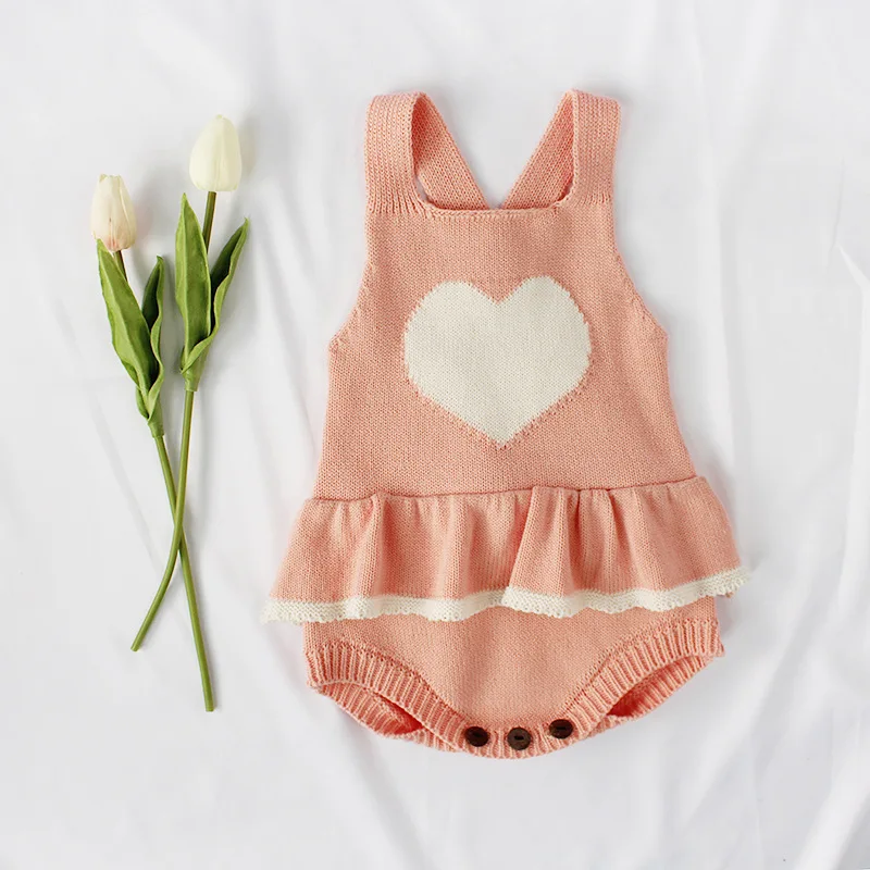 

Baby Girl's Sweet Love Heart Print Patchwork Print 100% Cotton Sweater Rompers Girl's Fashion One-Pieces Triangle Rompers