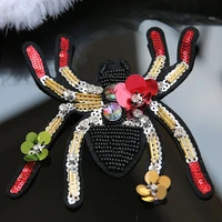 1pc spider sequins beaded patches for clothing diy rhinestone beaded sew on animals patch embroidery applique parche ropa