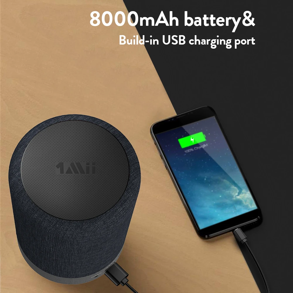 1Mii A03 Портативный Беспроводной Bluetooth Динамик для Amazon Echo Dot 2nd Generation для Alexa Динамик с 8000 мА/ч, Батарея(не в горошек