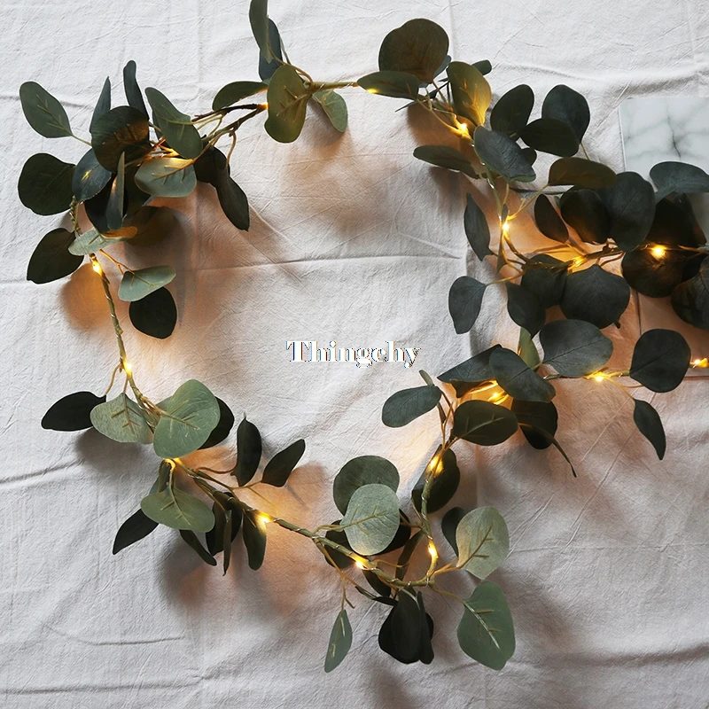 Eucalyptus leaves Гирлянда с листьями эвкалипта плюща, 1,8 м, сказочные огни, светодиодные гирлянды, гирлянды, свадебные украшения для дома, мини светодиодные медные светильники - Испускаемый цвет: Eucalyptus leaves