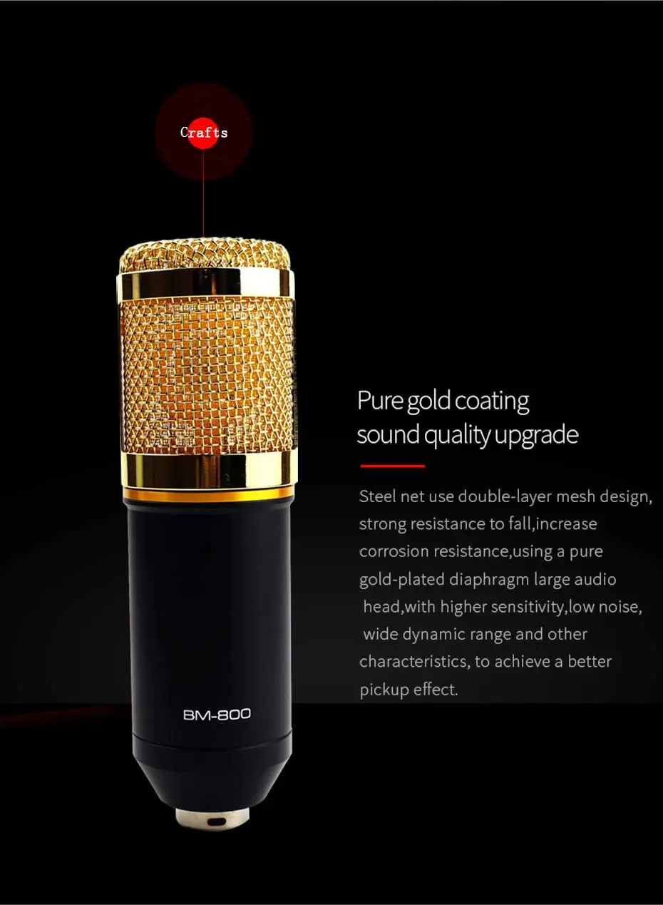 BM 800 конденсаторный микрофон bm800 48V Phantom power Mic звуковая карта с подставкой поп-фильтр Tritop для компьютера ПК видеозапись