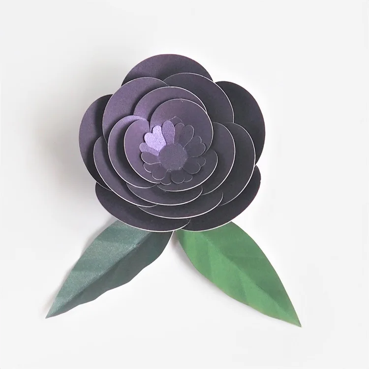 Искусственные цветы 10 см+ листья 10 см Fleurs Artificielles фон DIY гигантские Свадебные Бумажные цветы Вечерние Декорации Baby Shower - Цвет: Glitter Dark Purple