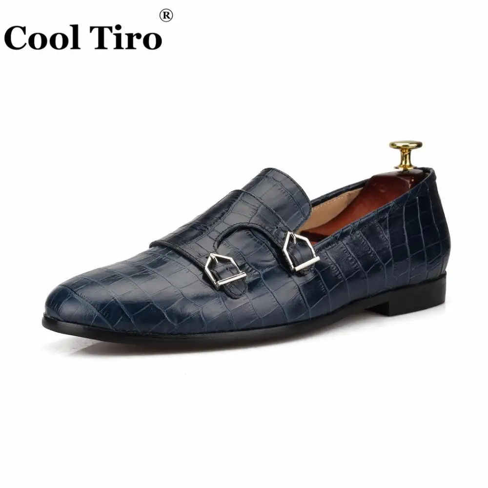 COOL TIRO Crocodile print Double-Monk Loafers Men Slippers Moccasins Wedding Dress Shoes Man Flats Casual Genuine Leather | Обувь