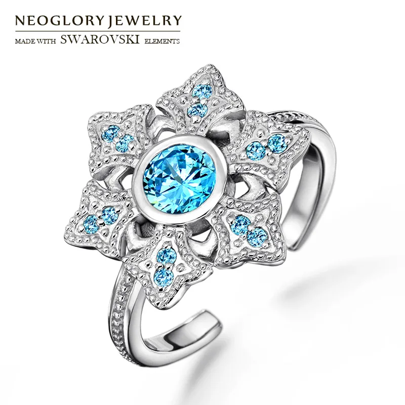 Neoglory Циркон и S925 Серебряное кольцо на палец Элегантный Снежинка принцесса Flowe
