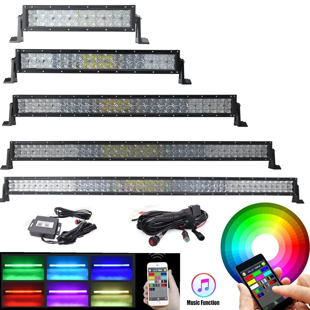 5D Straight/Curved RGB LED Light Bar 13.5 22 32 42 50 52 Inch 16 Million Colors Strobe Bluetooth Offroad Truck Boat 4X4 12V 24V