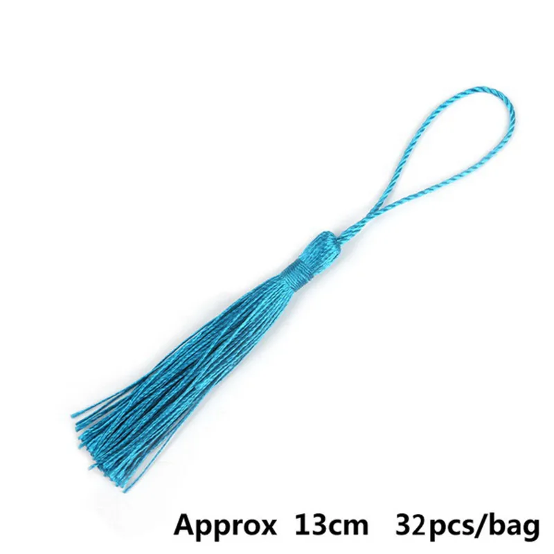 Peacock Blue Высокое качество 32 шт./упак. 13 см красочные полиэстер, шелк кисточки Ленточки подвесные шторы для украшения дома Швейные одежды - Цвет: Peacock Blue